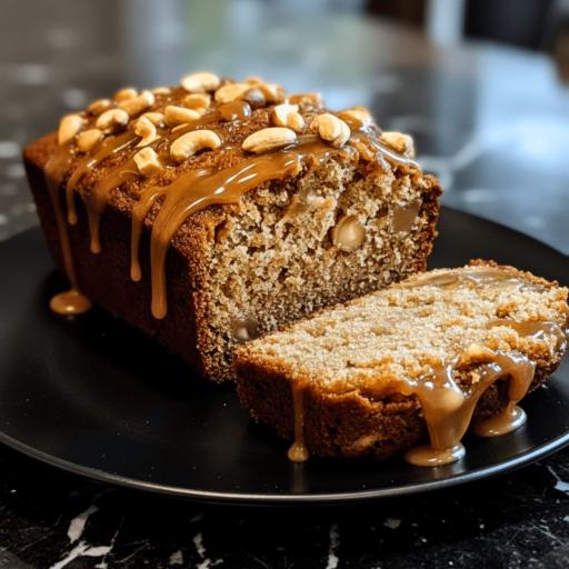 Bakendales Decadent Salted Caramel Loaf, with a thick caramel drizzle and a sprinkle of peanuts