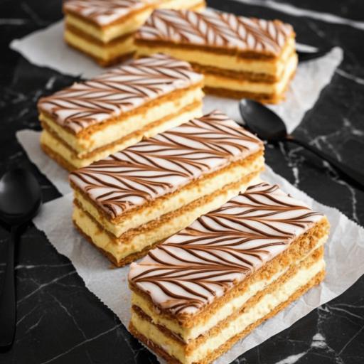 slices of Bakendales Mille-Feuille, with layers of flaky pastry and creamy filling