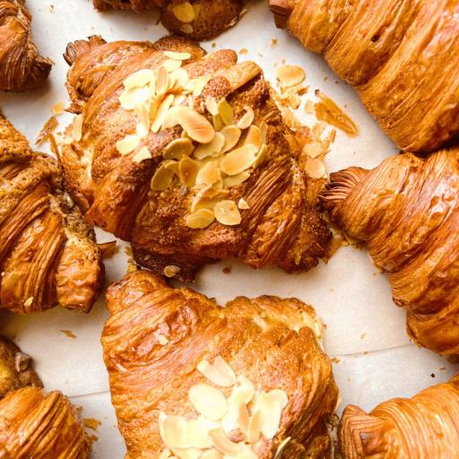 Bakendales almond croissants, generously filled and topped with toasted almond flakes
