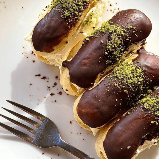 A beautiful array of Bakendales éclairs, with a glossy, dark chocolate glaze and a delicate cream filling.